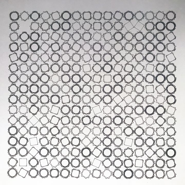 8 bits rotating squares, black on white, shuffled