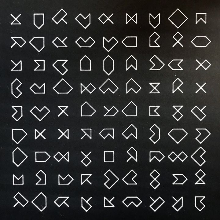 4 trits squares, triangular sides, white on black, shuffled