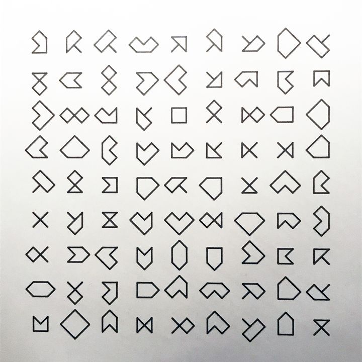 4 trits squares, triangular sides, black on white, shuffled