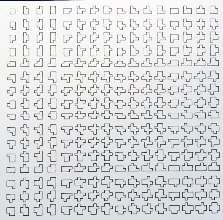8 bits protrusions, black on white, in sequence
