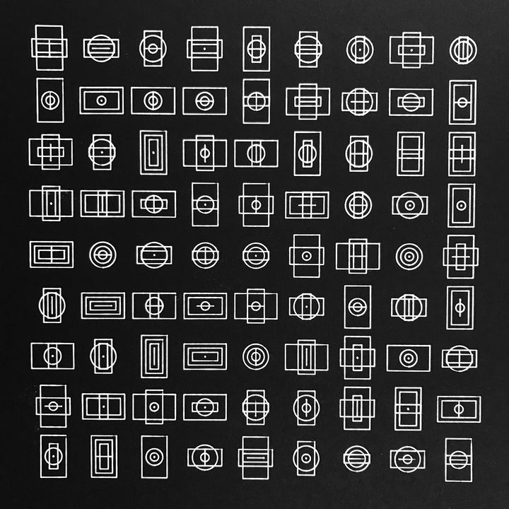 4 trits squares and rectangles, white on black, shuffled