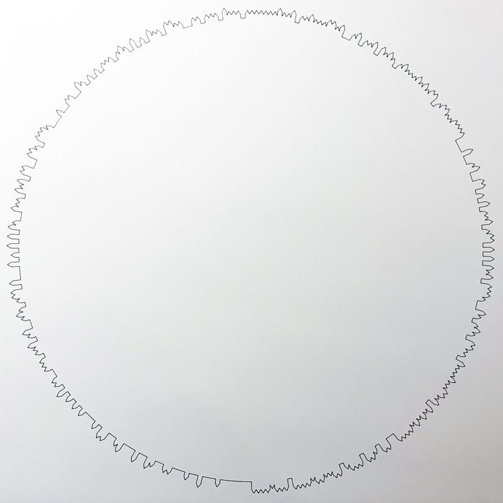 4 trits houses in a street, ternary placed on a circle, black on white, in sequence