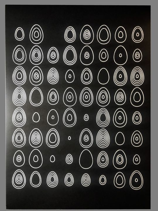6 bits menhirs, different shapes. White on black, shuffled